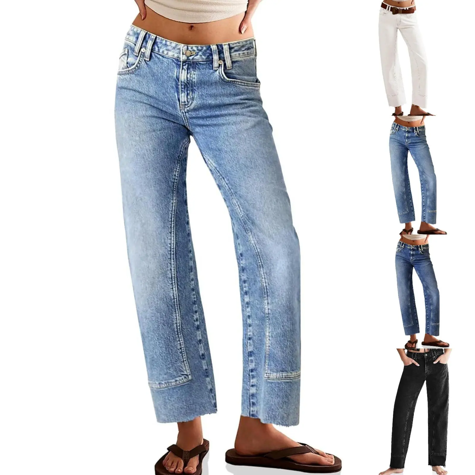 Imily Bela  Womens Straight Leg Stretchy Jeans High Waisted Front Seam Cropped Ankle Denim Pants with Pockets
