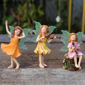 3pcs of Musical Flower Fairy Resin Crafts, Flowerpot And Bonsai Statues, Elegant Dance, Home Decoration Statues, Holiday Party Decoration Statues, Courtyard And Garden Decoration Statues, Music Party Statues
