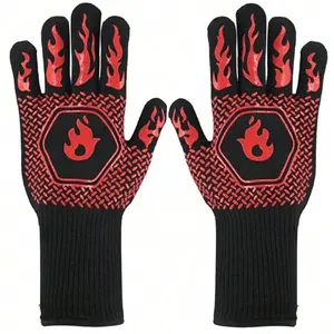 2PCS 500 Heat-insulating Resistant BBQ Gloves Fireplace Grilling Gloves Anti-scald Oven Glove for Ktichen Baking Grill Microwave