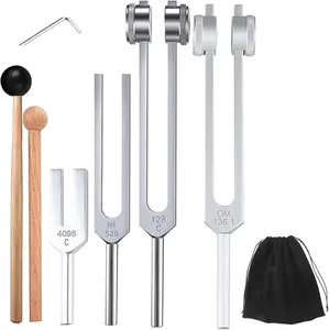 QYKF 4Pcs Tuning Fork Set (128Hz, 136.1Hz, 528Hz MI, 4096Hz) – Ideal for Chakra Healing, Sound Therapy & Stress Relief