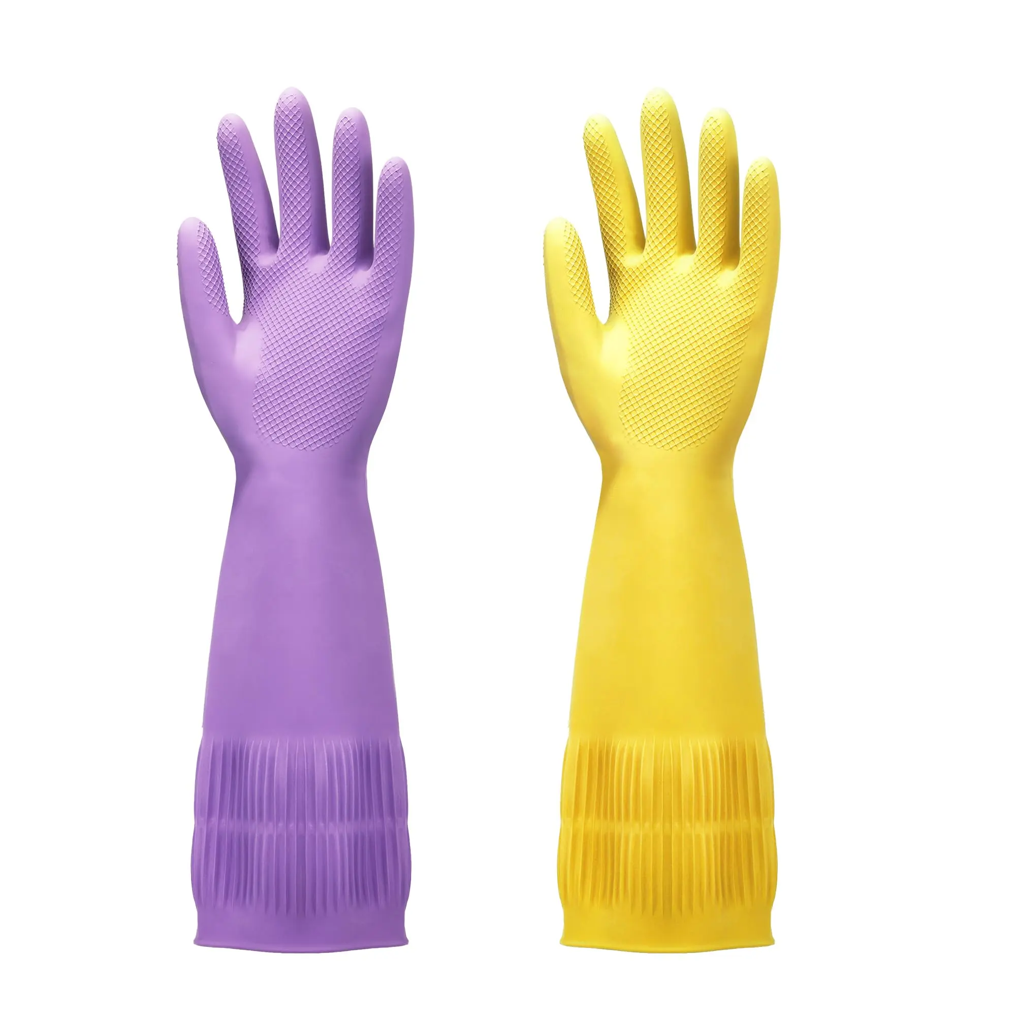 FMP Brands 15" Extra Long Rubber Dishwashing Gloves, Waterproof Non-Slip Cleaning Gloves for Kitchen, Bathroom & Household, Yellow, Purple & Mixed Colors, 3/6/12 Pairs