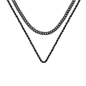 OIDEA 2pcs Layered Necklace Set for Men Women Stainless Steel Cuban Twist Chain 16 18 20 22 24 Inch Hip Hop Punk Streetwear Gift