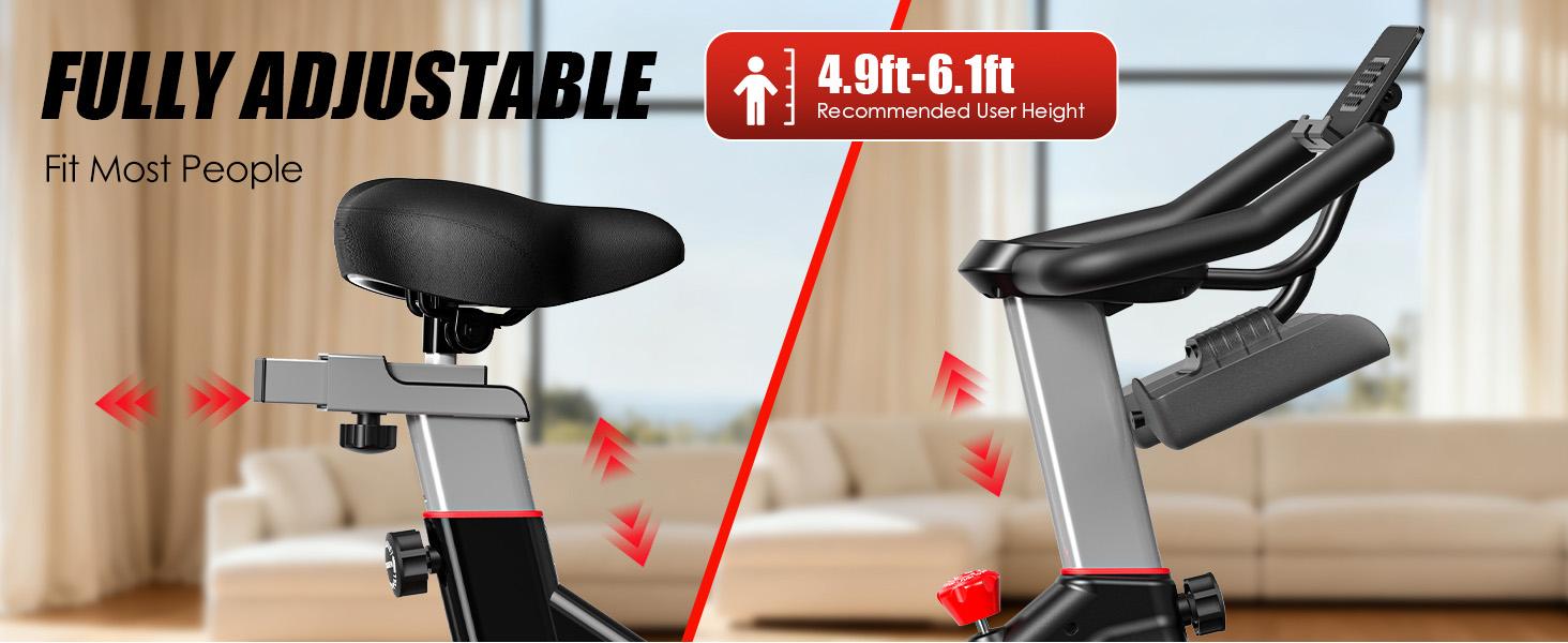 pooboo Exercise Bike, Indoor Fitness Cycling with Adjustable Magnetic Resistance, Stationary Bike with LCD Monitor for Home Gym, Comfortable Seat