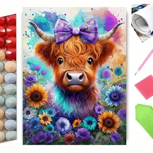 Highland Cow & Floral 5D Diamond Painting Kit, Full Drill Rhinestone Embroidery Craft, DIY Colorful Diamond Art for Adults, Perfect Relaxing Hobby & Premium Home Wall Decor for Living Room Bedroom
