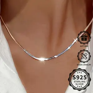925 Sterling Silver Snake Bones Chain Necklace, Simple and Elegant Style, Low Stimulation, Blade Snake Bones Chain, Perfect Gift for Daily Wear, Vacation and Holiday