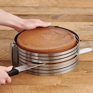Adjustable 6-8 Inch Stainless Steel Round Cake Slicer, Adjustable 9-12 Inch Stainless Steel Cake Slicer Tool, 7-Level Layer Leveler for Perfect Even Slices, Professional Baking Equipment for Cakes, Desserts, DIY Home Bakers, Food-Safe Baking Tool