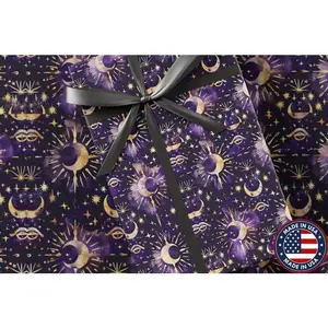 Fortune Teller Wrapping Paper - Halloween Collection, Stars & Moon Pattern, Spooky Paper, Scary Kids Present, Seasonal Gift Wrap