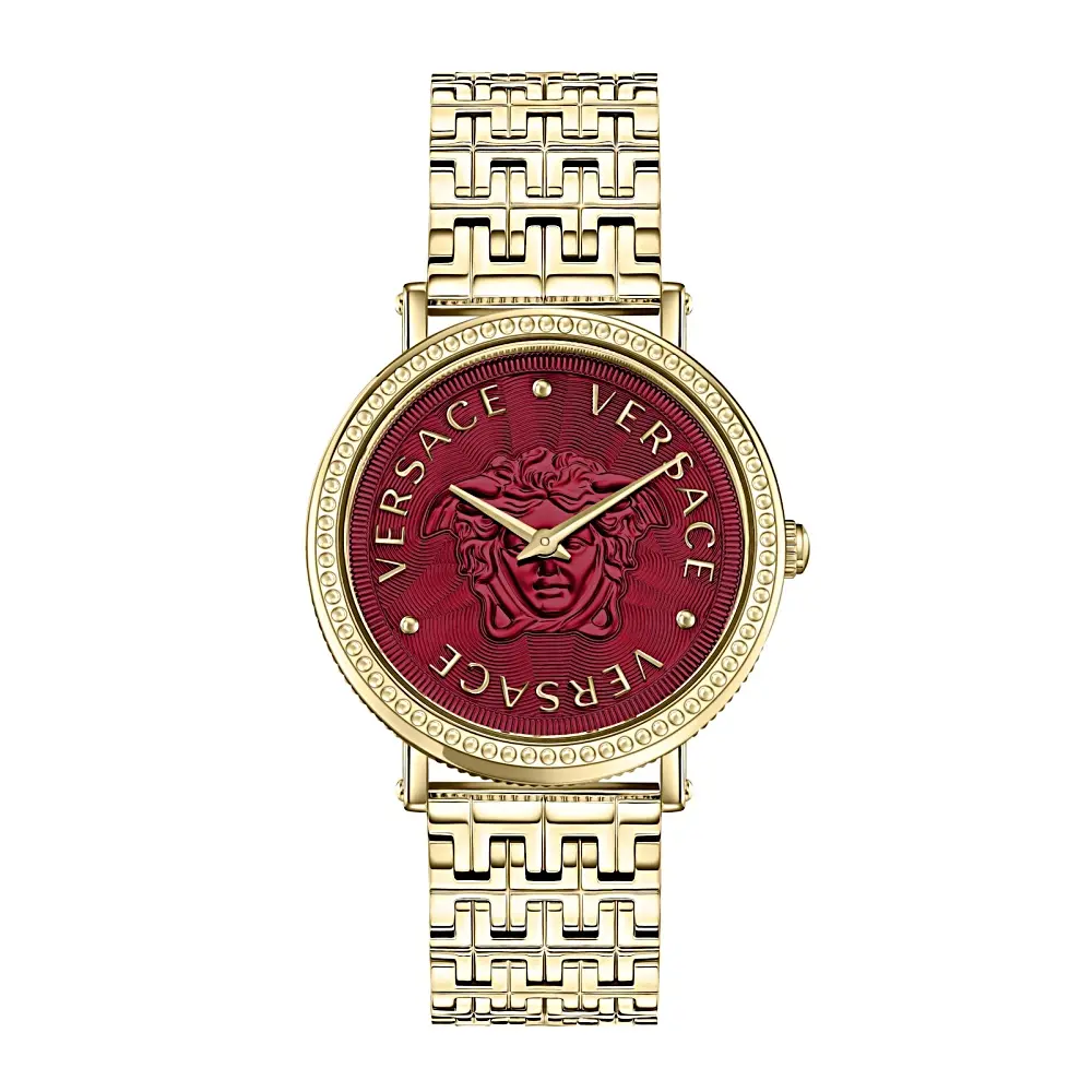 JTV V-Dollar Watch 37MM Yellow Case Red Guilloche Dial Yellow Bracelet