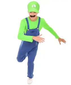 Adult Men's Video Game Green & Blue Plumber Costume | Flame-Retardant Synthetic Fabric Uniform for Men - Multiple Size