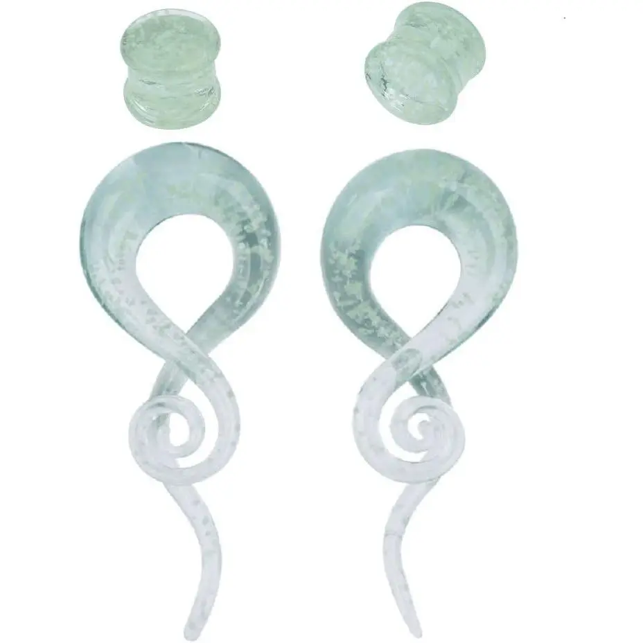 Unisex Glass Ear Stretching Kit - Glow in the Dark Spiral Tapers & Plugs Set, Multi-Sizes Ear Gauge Body Piercing Jewelry Including 00g (10mm)