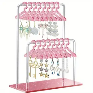 Sparkling Acrylic Earring Stand with a Unique Double-layer Design, Mini Clothing Hanger, Mirror-finished Decoration, Large Capacity Portable Clear Storage Multifunctional Stackable Jewelry Box Sturdy Organizer Display Elegant Multi-Compartment