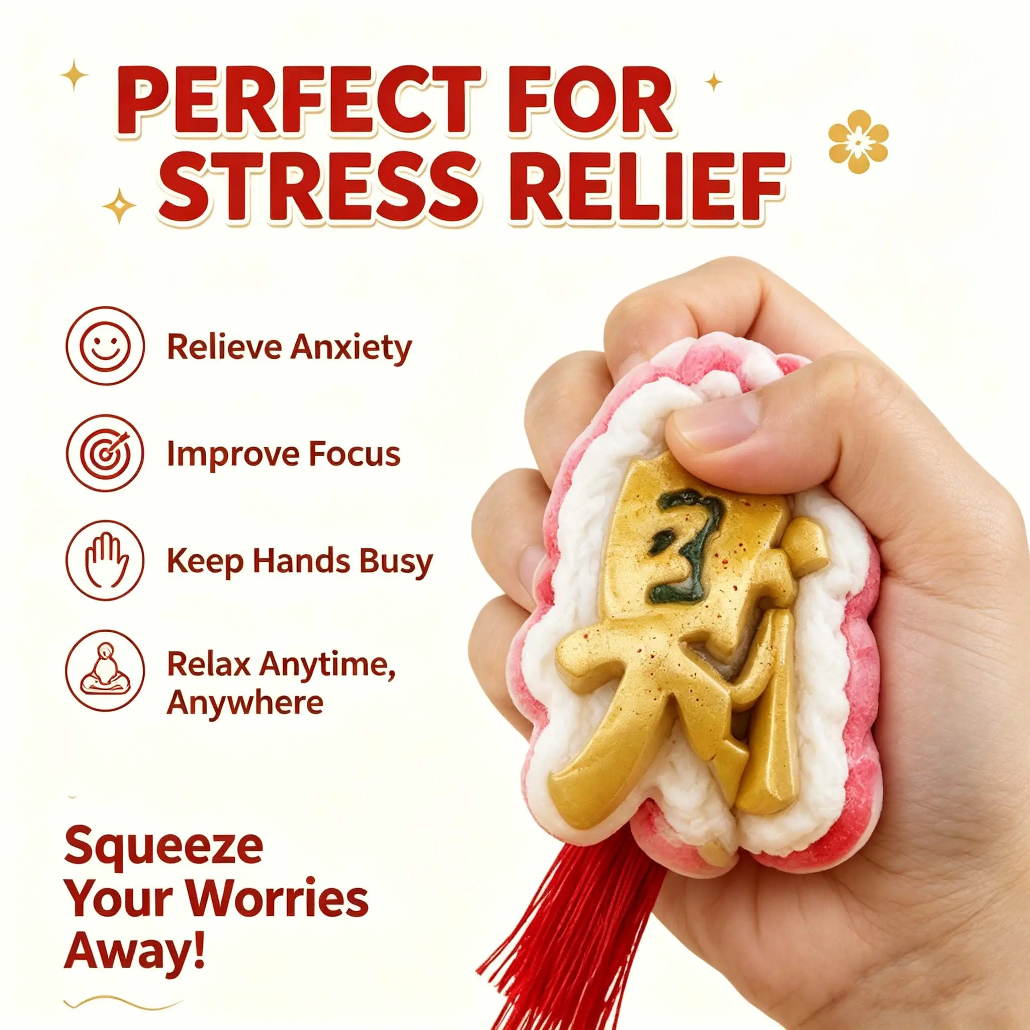 Good Fortune Squishy Toy, Cute Lucky Charm Stress Relief Fidget Toy, Soft Slow Rising Squeeze Toy, Kawaii Gift for Kids Teens Adults