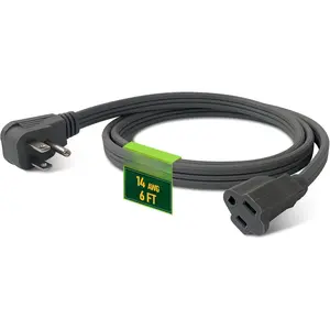 Heavy Duty Appliance Extension Cord 6 ft - 14 Gauge 3 Prong Flat Plug Extension Cord, 15 Amp SPT-3 Extension  for Refrigerator, Space Heater, Air Conditioner, Indoor Use, White