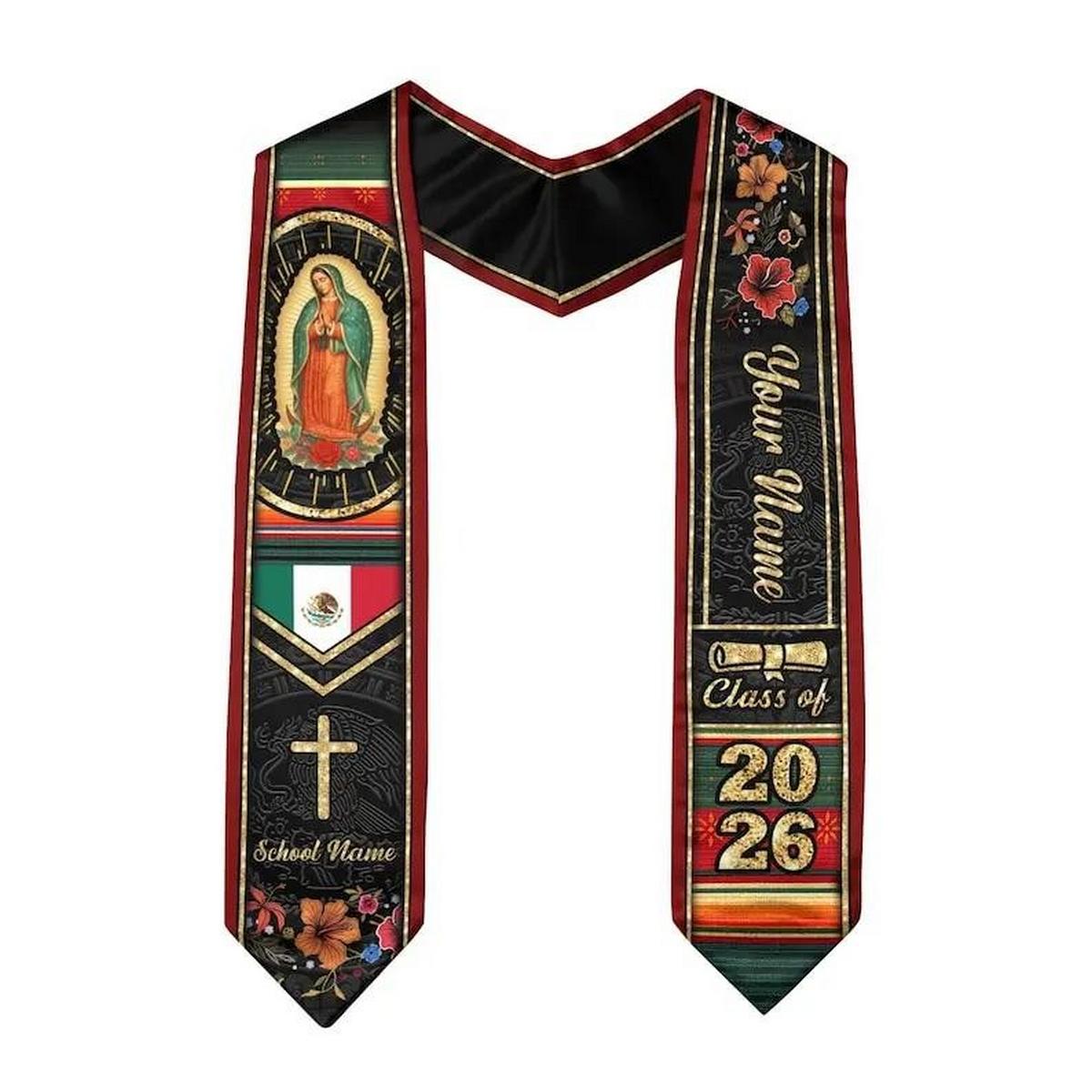 Mexican Graduation Sash Style Graduation Stole Class of 2026 Sash, Custom Graduation Gift for Student , Mixed Flag Graduation Scarf