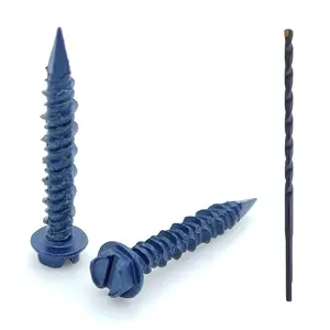 3/16" x 1-1/4" Concrete Screws 100Pack with Drill Bit for Easy Installation, Hex   Tip Concrete Anchors, Rust Resistance, Versatile for Brick & Block(486)