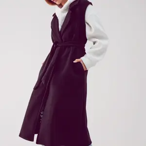 Black Longline Belted Vest