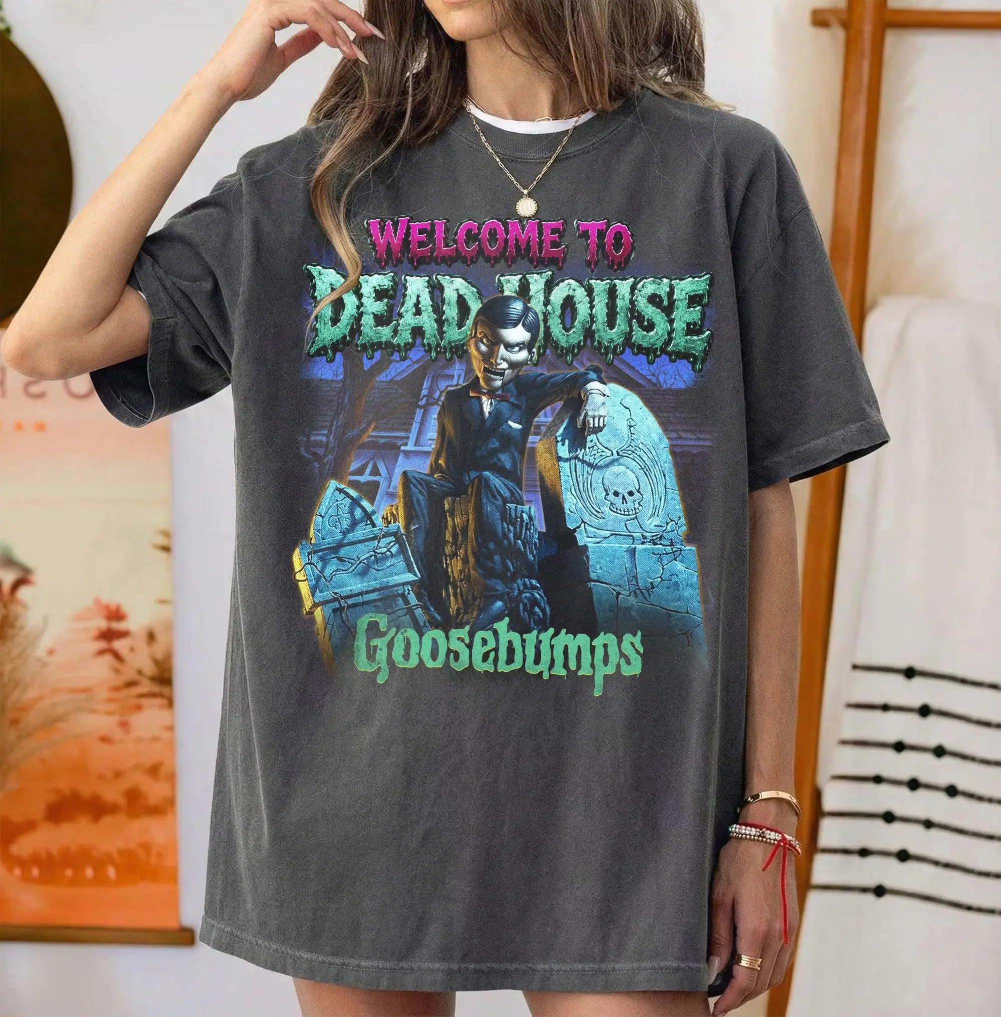 Vintage Goosebumps Shirt, Welcome to Dead House Tee, Retro Slappy the Dummy Graphic T-Shirt, 90s Horror Book Merch, Halloween Gift For Fans