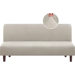 Jacquard Futon Cover Stretch Armless Futon Sofa Cover Soft Futon Slipcover with Elastic Bottom Thick Sofa Bed Furniture Protector Covers, Machine Washable,  Fossi