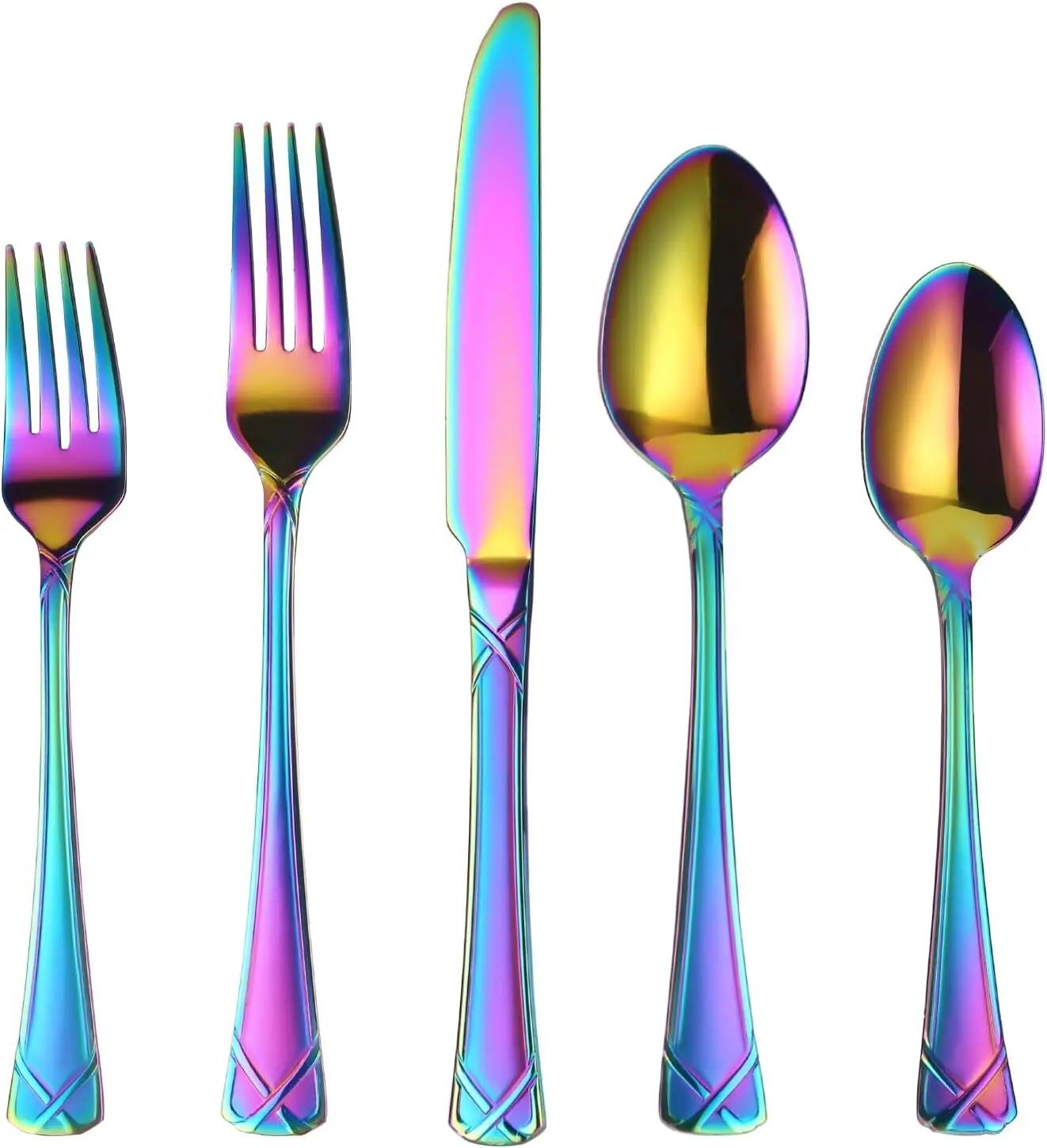 30-Piece Rainbow Silverware Set, Stainless Steel Flatware Set Cutlery Set include Knives, Forks and Spoons Service for 6, Mirror Polished