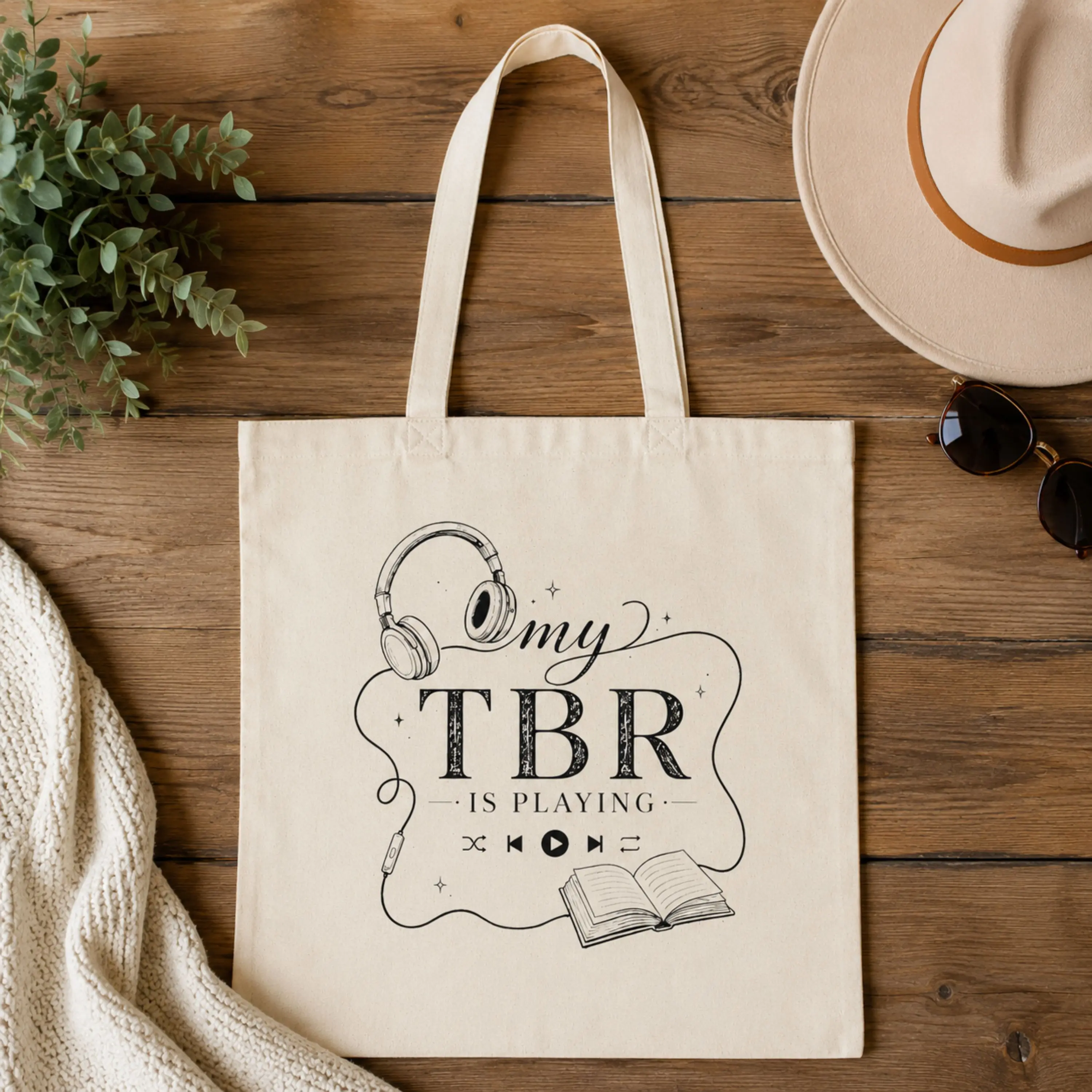 Women's Casual Cotton Canvas Tote Bag - "My TBR Is Playing" Graphic Print for Book Lovers, Spacious Double Handle, Surface Clean, Casual Use for Library & Everyday Scenarios
