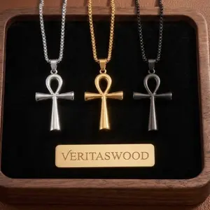 Premium Stainless Steel Black Silver and Gold Cross Necklace Waterproof 22in Men Ankh Pendant Durable Reliable Holy Cross Pendant Waterproof Protection Sleek Modern Design Non Tarnish, Changeable Chain