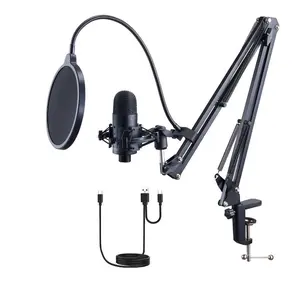 VEVOR USB Microphone, 192 kHz/24-bit, Professional Condenser Microphone Kit with Boom Arm Stand Pop Filter Shock Mount, 11 RGB Lighting Effects Mute Button Headphones Jack for Recording Gaming SingingVEVOR Super Brand Day