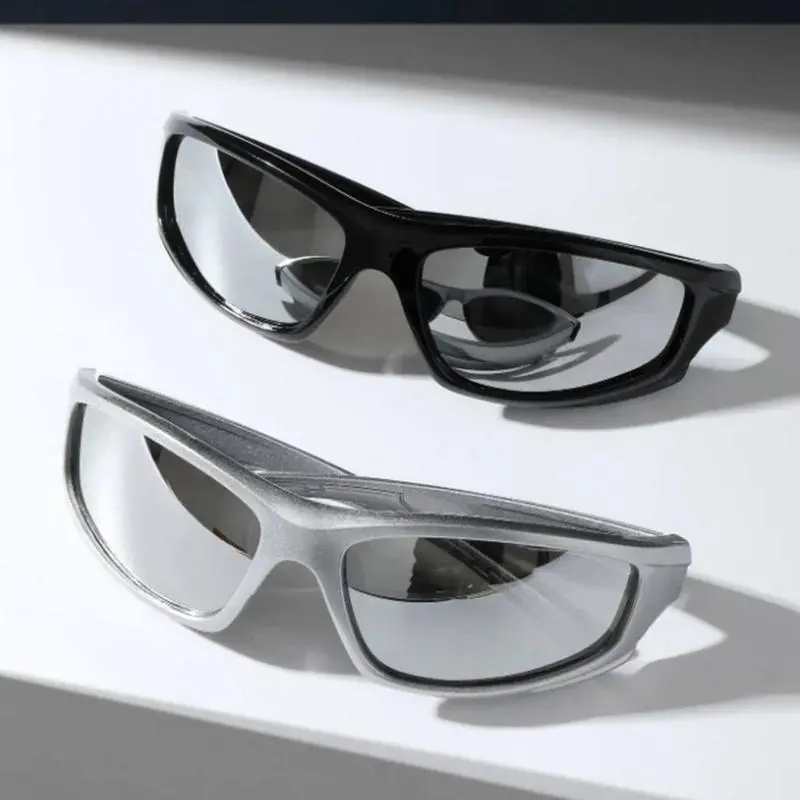 2pcs Unisex Y2K Full Rim Polarized Sunglasses - Trendy Casual Sporty Men's Eyewear for Daily Wear Summer Street Use Black & Silver Fashion Accessories