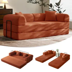 【#TikTokShopDealsforYouDays】79" Convertible Sofa Bed with Fixed-Shape Frame & Removable Armrests, Modular Corduroy Sleeper Sofa, Folding Mattress Couch for Small Spaces - No Assembly Needed  Premium Sponge Padding, Multi-Functional Floor Sofa