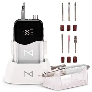 M Mase- Professional Nail Drill Machine - Coreless 2-in-1 Nail File - Electric, Cordless, 35000 RPM, HD Display - Electric Nail Drill for Professional & Home Use (White)