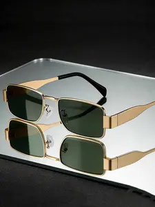 Trendy Rectangle Polarized Sunglasses Women Men, Small Retro Fashion Thin Slim Square Sunny