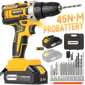Cordless Impact Drill Set, Drill Cordless Bit Set Lightweight Design, Keyless Chuck, 45Nm Torque, 2-Variable Speed, LED Light, Equipped W/ Batteries & Charger, 24pcs Accessories, Suitable F Work &DLY Home Repair, Christmas' Gift For Men