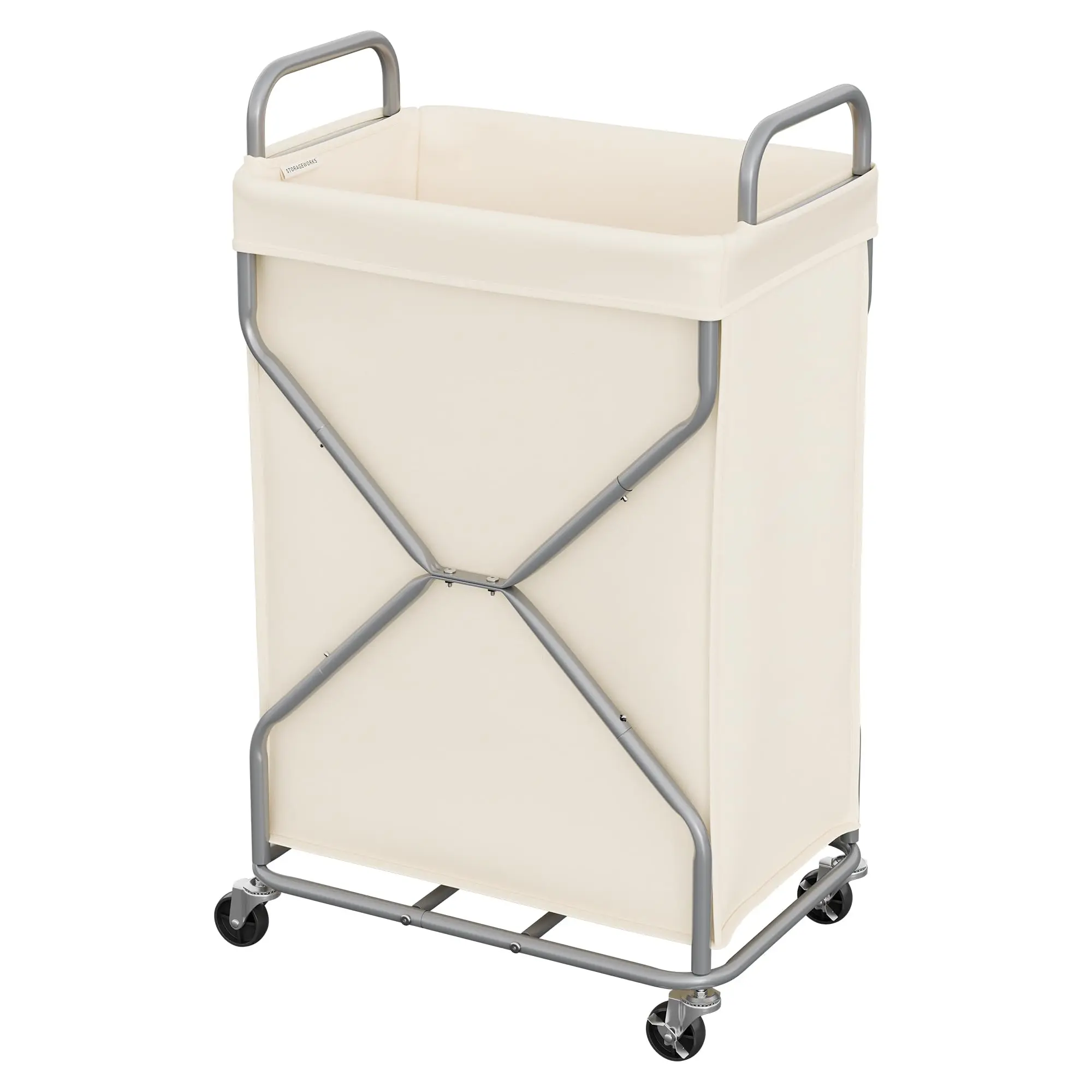 StorageWorks 120L Rolling Laundry Hamper with Removable Bag, Beige Laundry Cart for Bedroom, Bath - Home Organization Storage Holder