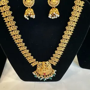 Brass and Gold Plated Temple Necklace and Earring Set - Hand-Made in Nepal