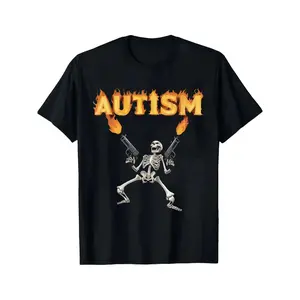 Men's Loose Fit Graphic Print T-Shirt, Summer Casual Breathable Short Sleeve, Autism Awareness Skull Tee, Fashion Round Neck Top