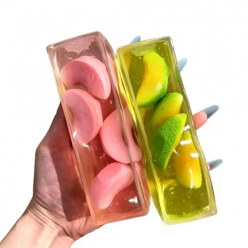 Imitation Peach Watermelon Honeydew Melon Fruit Box Squishy Toy, Portable Pocket Stress Relief Fidget Sensory Toy for Hobby Collectors