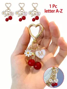 Y2K Fashion Cherry Gold Butterfly Bag Charm, Keychain Pendant, Letter A-Z, Resin & Metal Accessories, Backpack Accessory, Teacher Gift