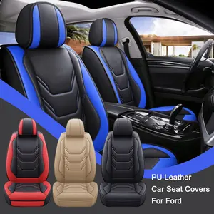For Ford Mustang Car Seat Covers, PU Leather Full Set 5-Seat Front & Rear Protector, Waterproof Automotive Seat Cover Cushion