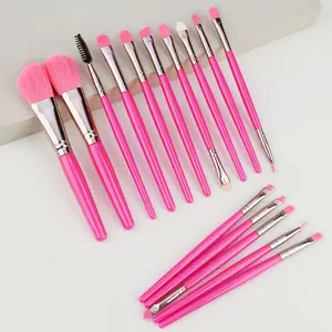 Makeup Brush Set, 15 Piece Quality Makeup Brushes, Premium Synthetic Make Up Brushes for Foundation Powder Blush Highlighter Concealer Makeup Brush Kit for Travel, Hot Pink
