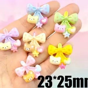 Kawaii Bow Bear Resin Charms 23x25mm Cabochon for DIY Jewelry Making Supplies Adorable Pastel Colors