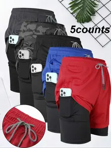 Men's 2 in 1 Double Layer Shorts, Casual Elastic Waist Pocket Track Shorts for Summer, Breathable Men's Bottoms for Gym Workout Training, Athletic Shorts, Athletic Sports Shorts