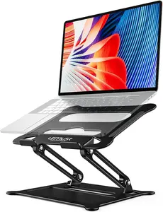 Urmust Aluminum Laptop Stand, Portable Laptop Riser, Adjustable Laptop Stand for Desk Foldable, Ergonomic Computer Notebook Holder for MacBook Air Pro HP, Office Desk (10-15.6'')- Black