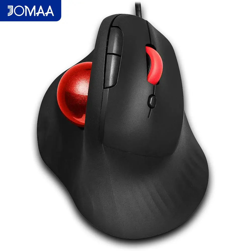 JOMAA Ergonomic USB-A Plug and Play Wired Trackball Mouse with Vertical Design&1600DPI Adjustable,6 Silent Buttons Wired Optical Mouse for Windows 7/8/10/11-Black