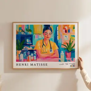 Matisse Inspired Nurse Poster - Modern Art For Medical Professionals, Nursing Students Eclectic Healthcare Office Print