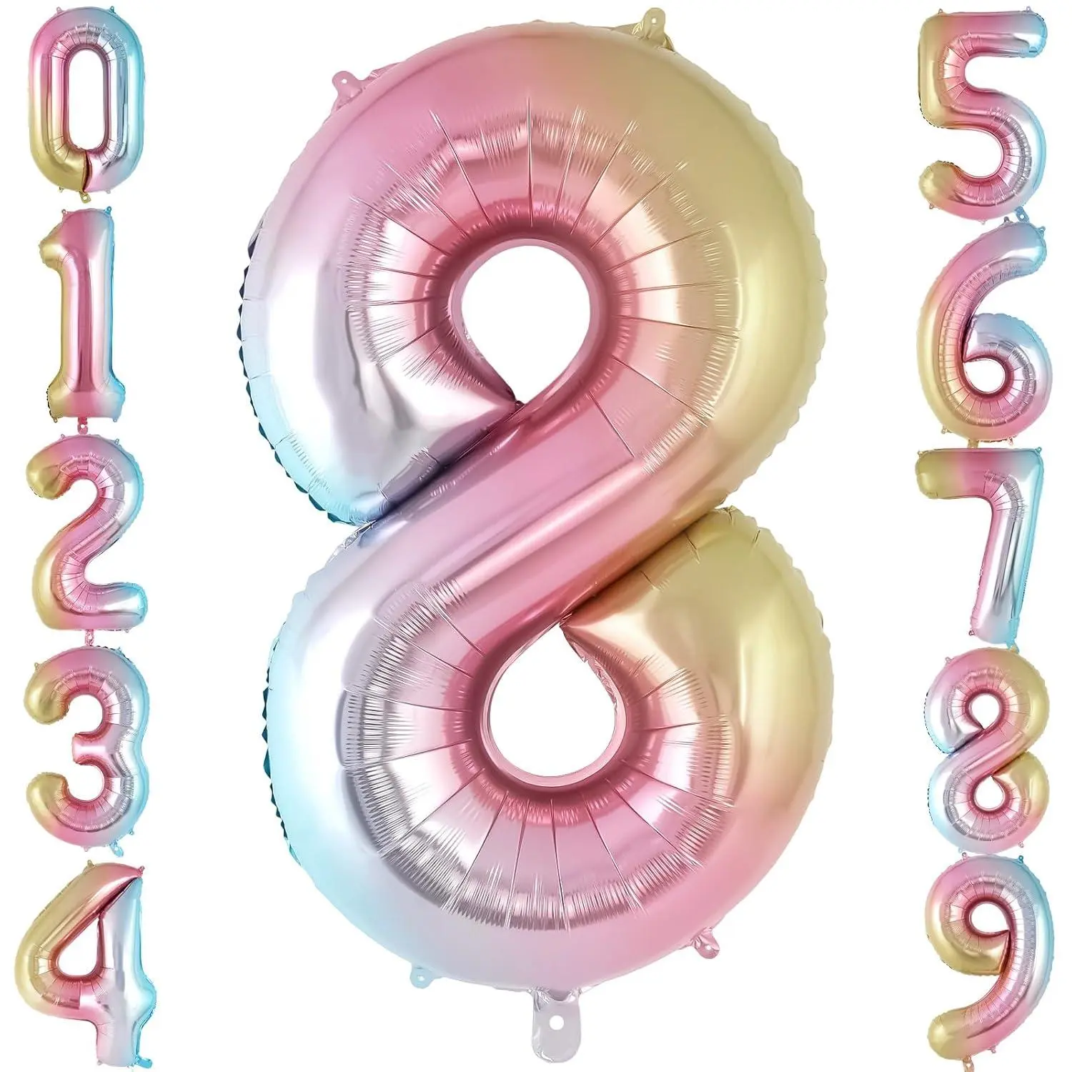 Rainbow Gradient Number 8 Balloon40 Inch Big Large Foil Number BalloonsJumbo Giant Mylar Number 8 Balloons For 8 Year Old Birthday Party Decorations Supplies Anniversary Celebration