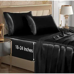 4pcs Deep Queen Size Bed Set, Black Sheet Set Fit 18-24 Inch Deep Mattress, & Luxury Bedding Set Soft & Deep Fitted Sheet Set
