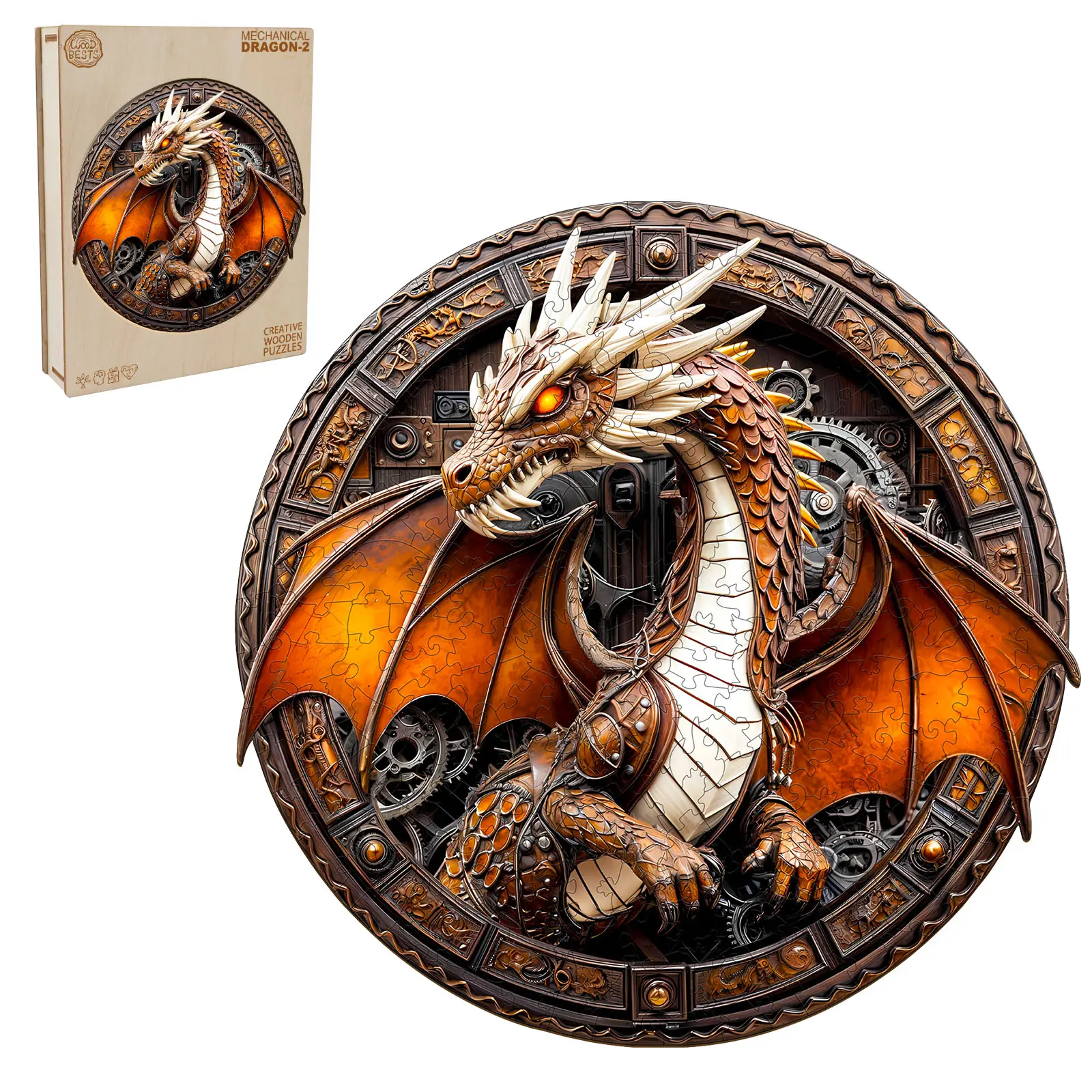 Mechanical Dragon-2 Wooden Jigsaw Puzzle for Adults and Kids Unique Shape Animal Wood Puzzles Challenging Puzzle, Family Game Creative Gifts，Laser-Cut Durable HDF Wood Puzzle Decoration Draco