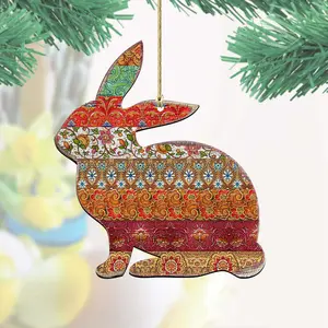 Country Quilted Bunny Wooden Ornaments by G. DeBrekht - Easter Spring Decor - 8198134