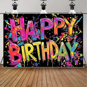 1pc YSW 1pc Vibrant Graffiti Birthday Banner Suitable for Party Decorations - Graffiti Lettering & Background, Polyester Fabric Wall Decor for Birthday Party Background, Party Supplies
