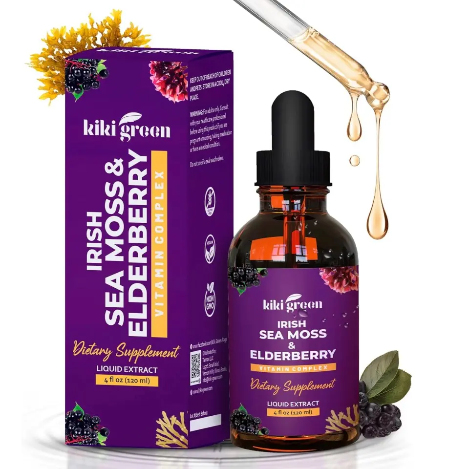 KIKI Green Liquid Irish Sea Moss + Elderberry Drops - Ultra Concentrated Sea Moss Supplement for Immune Support, Health Support & Fitness
