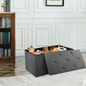 30 Inches Folding Storage Ottoman Bench Grey Padded Seat End of Bed Foot Rest Stools Chest for Bedroom Living Room Entryway Holds up to 660 lb